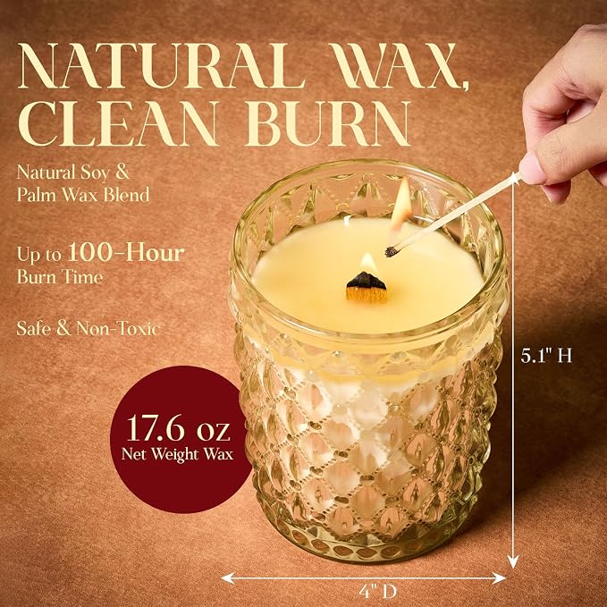 M&SENSE 16.6oz Wood Wick Scented Candle, Non Toxic Soy Wax with Crackling Wick, Lilac Blossom Scent 100H Burn Long Lasting for Bedroom Kitchen Home Decor, Housewarming Gifts for Family Friends