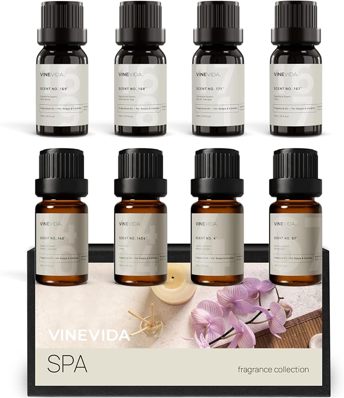 VINEVIDA [Set of 8] Spa Scents for Candle Making, Made in USA Candle Fragrance Oil, Soap Making Essential Oils, Diffuser Oil Scents
