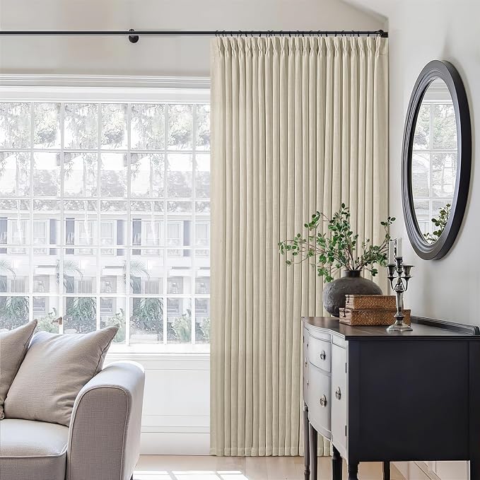 Extra Wide Pinch Pleat 100 x 96 Inch Linen Semi Sheer Curtains 1 Panel | Neutral Beige, for Living Room Patio Glass Sliding Door Dining Bedroom Large Window, Light Filter, Pinch Pleated W100xL96