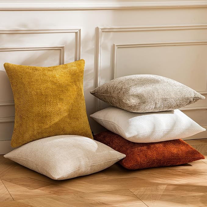 a moment Fall Mustard Yellow Chenille Throw Pillow Covers 24x24 Inch Pack of 2 Modern Decorative Throw Pillow Cases Farmhouse Cross Covers Home Decor for Sofa Bedroom Living Room
