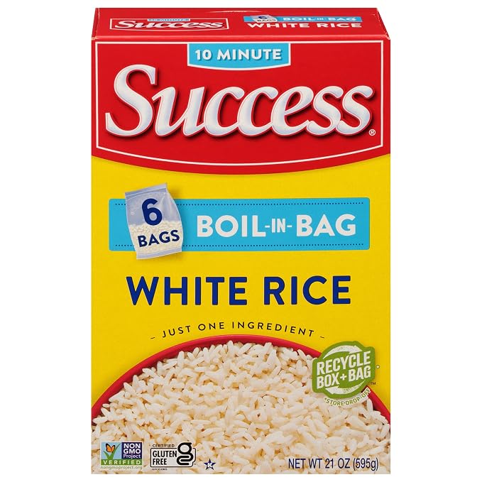 Success Boil-in-Bag Rice, White Rice, 21-Ounce Box, Pack of 1 | Precooked rice bag for quick and easy meals, stovetop or microwave, ready in 10 minutes, gluten-free, kosher, non-GMO