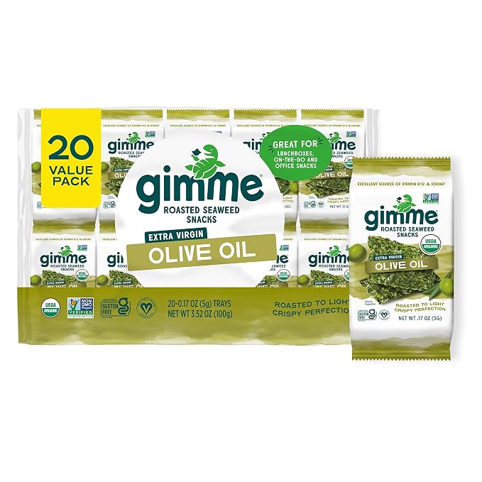 Gimme 20 CT Extra Virgin Olive Oil Organic Seaweed Snacks, 5g, 0.17oz