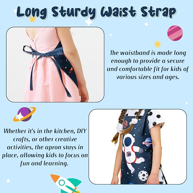 R HORSE Kid Apron and Chef Hat Set - 2Pcs Adjustable Space Astronaut Children Kitchen Apron Dress up Role Play Chef Toy Kid Cooking Gift Birthday Gift for kids Cooking Baking Painting and Training