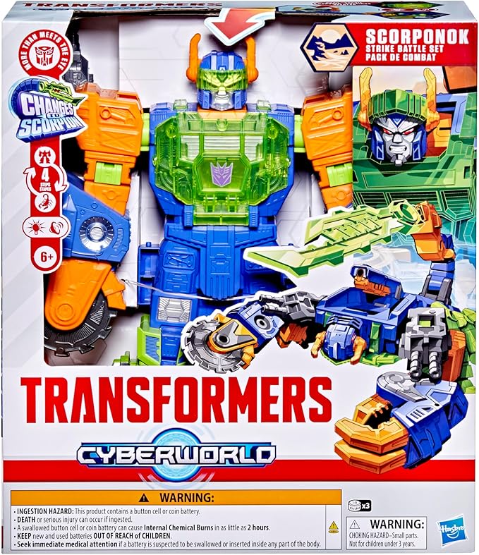 Transformers CYBERWORLD Scorponok Strike Battle Set, Converting Action Figure Playset with Lights and Sounds, Robot Toys for Boys and Girls 6 and Up