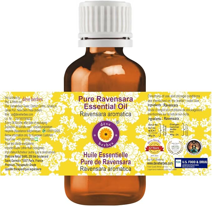 dève herbes Ravensara Essential Oil (Ravensara aromatica) Pure | Non-Sticky | Non-Greasy | Lightweight | Men & Women | All Skin Types | Steam Distilled 15ml (0.5 oz)
