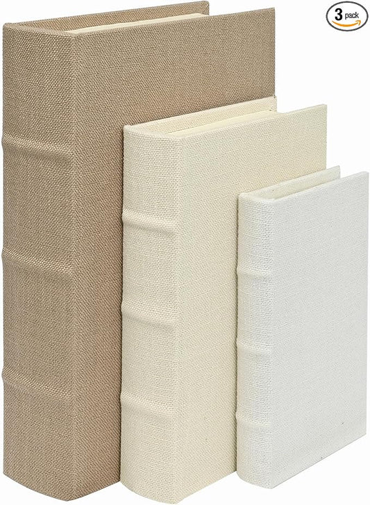 Decorative Book Boxes Set of 3, Linen Storage, 13" | Living Room Decor, Bedroom Decor, Office Decor, Bookshelf Display, Coffee Table, Farmhouse, Rustic, Vintage Style