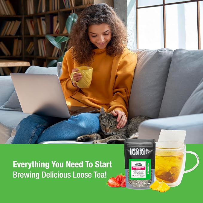 Tiesta Tea - Green Tea Starter Kit, Loose Leaf, Premium Green Blend Gift Set, Medium Caffeinated, Make Hot or Iced, Includes 3 Loose Leaf Samplers & 100 Disposable Filters