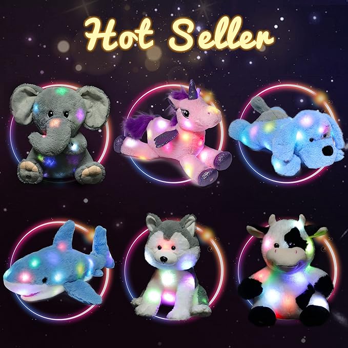 Hopearl LED Plush Three Toed Sloth Lighting Up Stuffed Animal Sloth Floppy Night Lights Glow in The Dark Birthday Festival for Kids Toddlers, Blue, 12.5''