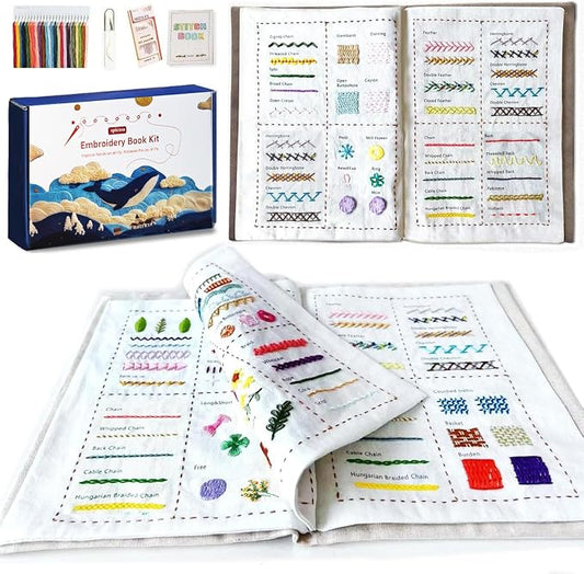 spicssa Beginner Embroidery Stitch Book Kit, Embroidery Kit for Beginners Adults with Video Tutorials, 79 Essential Embroidery Stitches Patterns, DIY Your Stitch Book