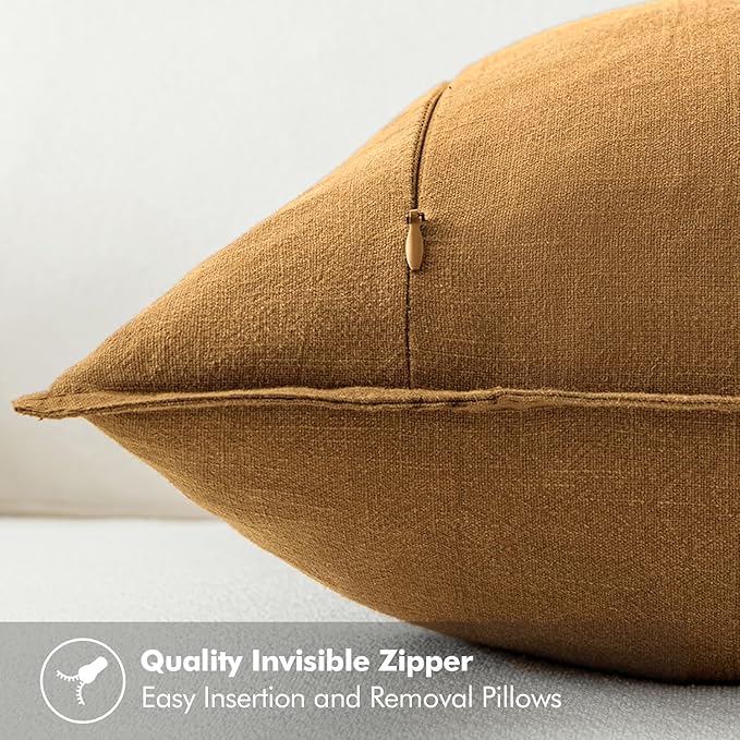 MIULEE Decorative Linen Euro Sham Pillow Covers 22x22 Inch Hazel | Boho Farmhouse Neutral Couch Throw Pillows for Bed, Pack of 2 Accent Modern Pillowcases, Sofa Livingroom Home Decor