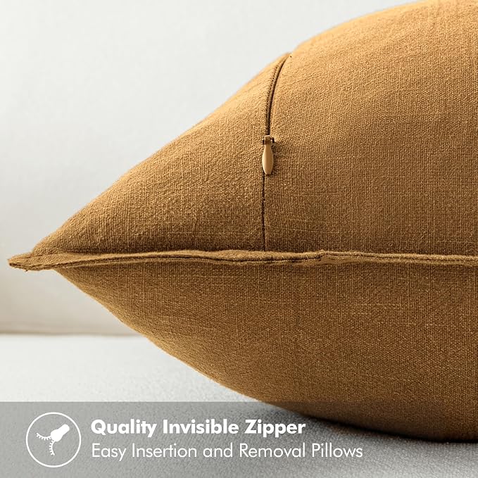 MIULEE Decorative Linen Pillow Covers 18x18 Inch Hazel | Boho Farmhouse Neutral Couch Throw Pillows for Bed, Pack of 2 Accent Modern Pillowcases, Sofa Livingroom Home Decor