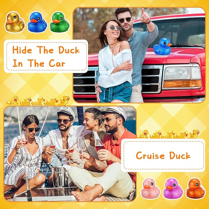 Honoson 6 Pieces Giant Glitter Rubber Ducks 6.89 Inch Big Sparkly Rubber Ducky Jumbo Duck Bathtub Toys with Squeaky Sound for Baby Shower Birthday Party Favor Summer Beach Pool Activity (Colorful)