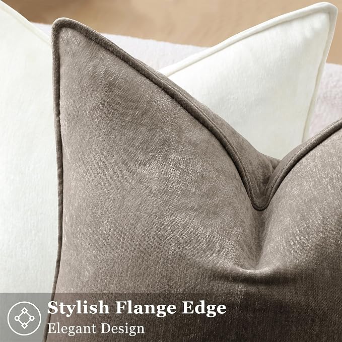decorUhome Chenille Dark Grey Velvet Throw Pillow Covers 22x22 Set of 2 | Fall Soft Euro Sham Couch Decorative Modern Farmhouse Pillow Cases with Elegant Design for Sofa Bed Living Room Home Decor