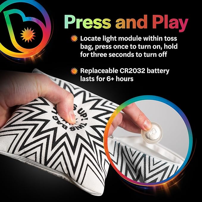 Brightz BagBrightz LED Cornhole Bags, 4-Pack - Cornhole Bean Bags That Light Up - Next Level Gameplay Experience! - 6+ Hours of Glow Time - Sold in Packs of 4 - Select Your Team Colors!