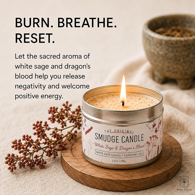 SOUL STICKS Smudge Candle for Cleansing House, Meditation, Chakra Healing, Aromatherapy | 3.5 Ounce Smudge Candle for Spiritual Cleansing (White Sage & Dragon's Blood)