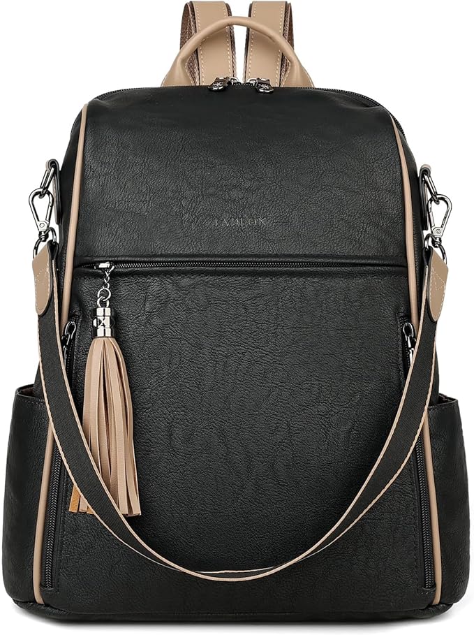 FADEON Leather Backpack Purse for Women Designer Travel Backpack Purses PU Fashion Ladies Shoulder Bag with Tassel