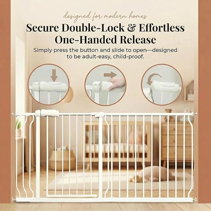 Walk Through Baby & Dog Gate 29-38.5 Inch, Pressure Mounted No Drilling, Adjustable Indoor Safety Gate for Stairs & Doorways - Metal Design for Kids and Pets, White