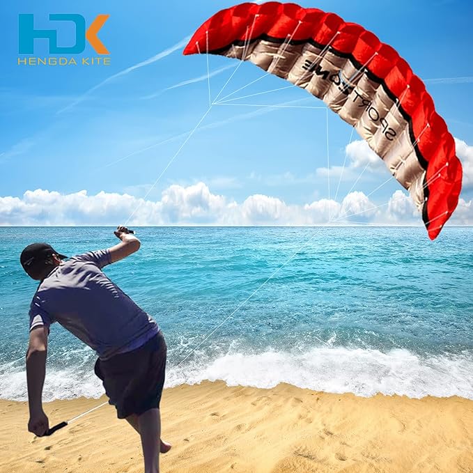 HENGDA KITE 2.5m Dual Line Stunt Parafoil Kites Soft Stunt Kite for Beach Blue with Flying Tool