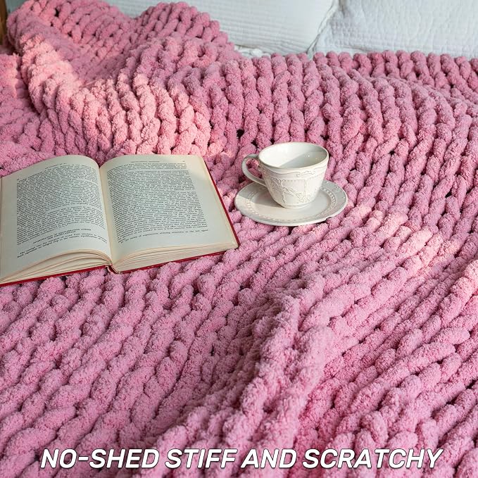 Chunky Knit Blanket - Luxury Soft Cozy 60 * 80 Throw Blanket,100% Woven Blanket Rope Knot Throw Blanket for Couch, Sofa, Home Decor, Gift - Machine Washable (Pink, 60 * 80)