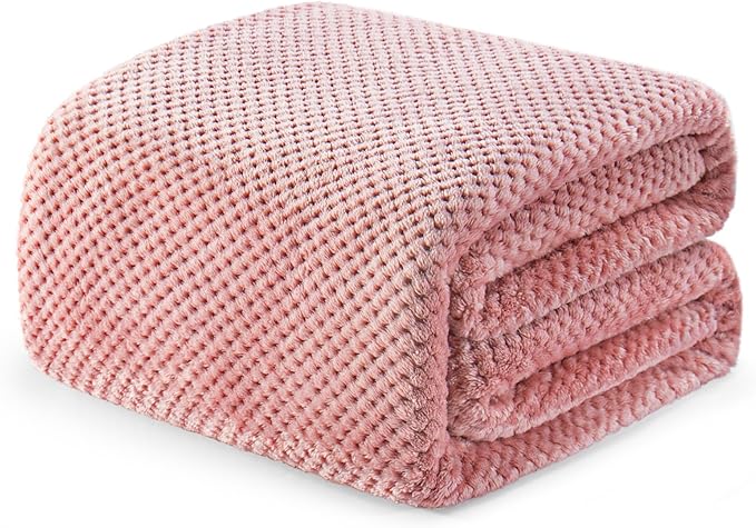 Exclusivo Mezcla Soft Waffle Fleece Bed Blanket Twin Size, Pink | Lightweight Plush Blanket for Bed, Couch, Sofa, Cozy Fluffy Design for Bedroom, Guest Room, All Season, 60x80 Inches