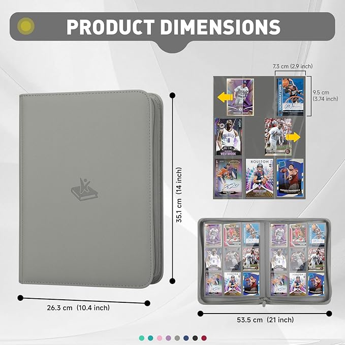 Trading Card Binder 9 Pocket, 360 Pockets Double-Sided Card Album, Premium PU Leather Zipper Card Holder for MTG, TCG, Sports & Game Cards, Must-Have for Collectors（Gray）