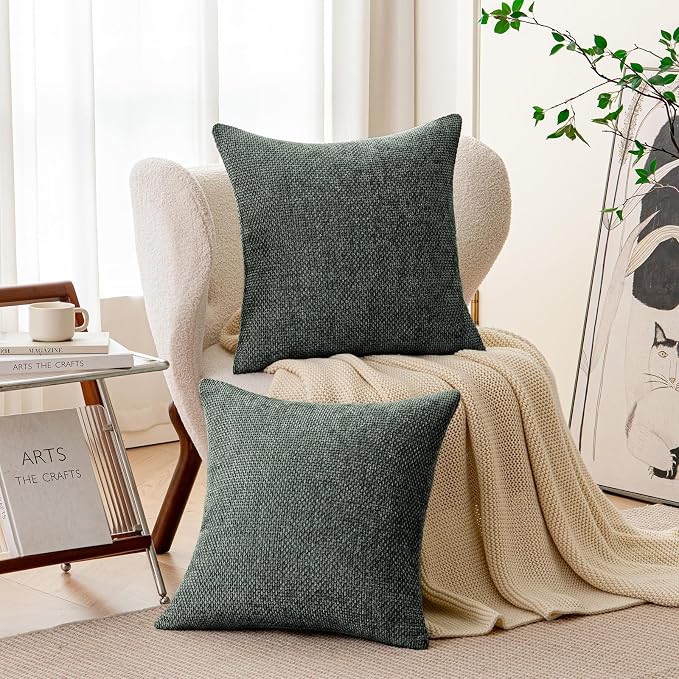 a moment Christmas Dark Green Chenille Throw Pillow Covers 24x24 Inch Pack of 2 Modern Decorative Throw Pillow Cases Farmhouse Cross Covers Home Decor for Sofa Bedroom Living Room
