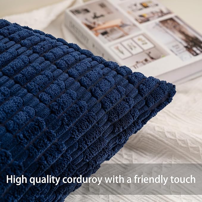Aegero Pack of 2 Corduroy Decorative Throw Pillow Covers 12x24 Inch, Blue | Fall Soft Striped Pillow Covers Modern Farmhouse Home Decor Christmas Throw Pillow Covers for Sofa Living Room Couch Bed