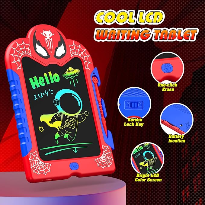 LCD Writing Tablet for Kids: Spidolapse 2 PCS Doodle Board & Drawing Pad Christmas Birthday Gift for 3 4 5 6 7 8 Year Old Boys Girls Toddler Travel Toys for Kid Age 4-6 Road Trip Activities (Red&Red)
