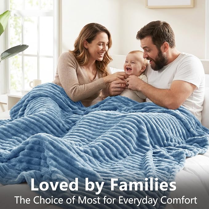 HIMEET Grayish Blue Throw XL Blanket, 300GSM Ribbed Fleece, 50 x 70 Inches | Ultra Soft Flannel, All-Season Lightweight Warmth, Extra Coverage for Couch Lounging, Home Room Decor, Machine Washable