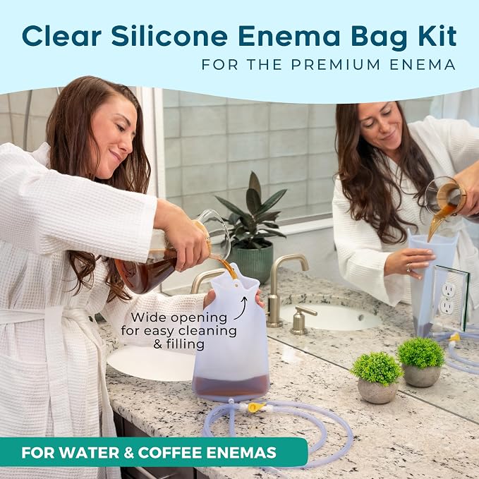 Premium Enema Kit 2 Quart Clear Silicone Bag for Enemas for Colon Cleanse for Women and Men - 6.75 Foot Hose, 7 Tips, Reusable Enema Kit