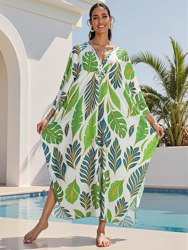 Mumu Dresses for Women Plus Size, Bohemian Kaftan Beach Cover Up Long Maxi Nightgown Soft Loungewear