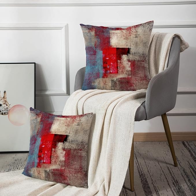 Emvency Throw Pillow Covers Set of 2, 16 x 16 Inch, Red Brown and Gray | Modern Abstract Painting Outdoor Decorative Square Pillow Cases Couch Cushion Case for Couch Bed Sofa Living Room Home Decor