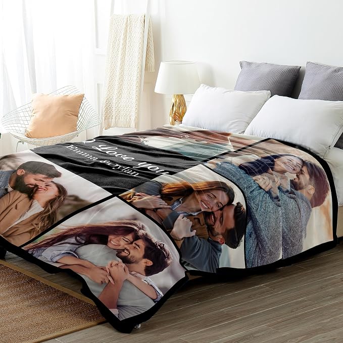 SHIPS NEXT DAY Custom Blanket with Picture Text Personalized Throws Blanket with Photos Customize Blanket Customizable Blankets Customized Gifts for Mom Dad Couple Girlfriend Boyfriend Wife Husband