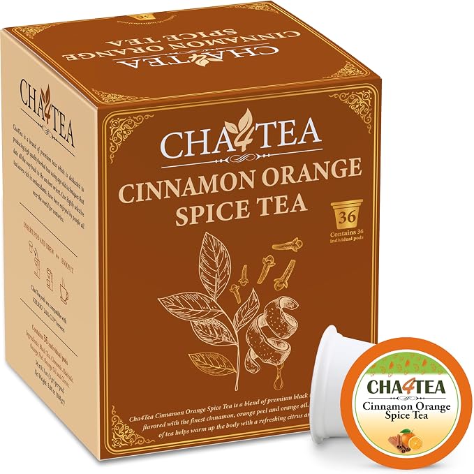 Cha4Tea 36-Count Cinnamon Orange Spice Herbal Black Tea Pods Compatible with Keurig K-Cup Brewers