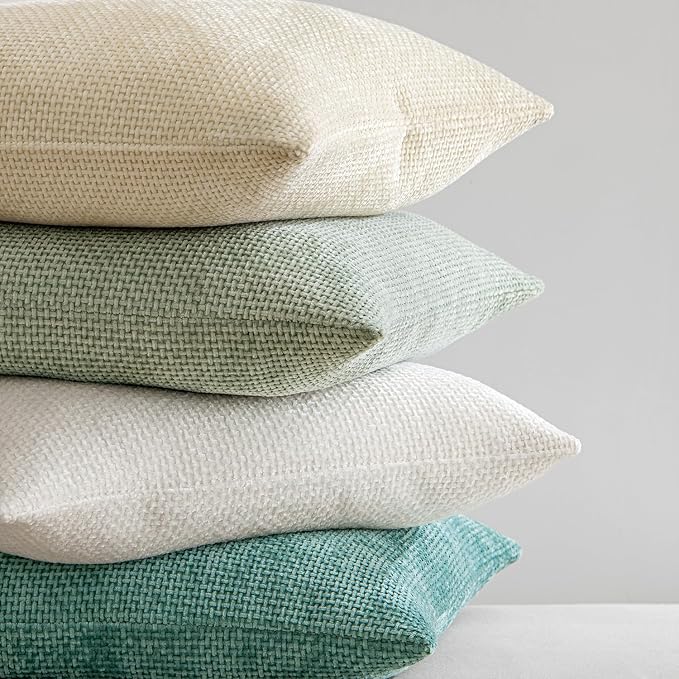 MIULEE Decorative Couch Throw Pillow Covers 18x18 Inch Light Green 2 Pack | Modern Boho Accent, Soft Chenille Pillow Covers, Farmhouse Cushion Cases for Home Decor Bed Sofa Living Room