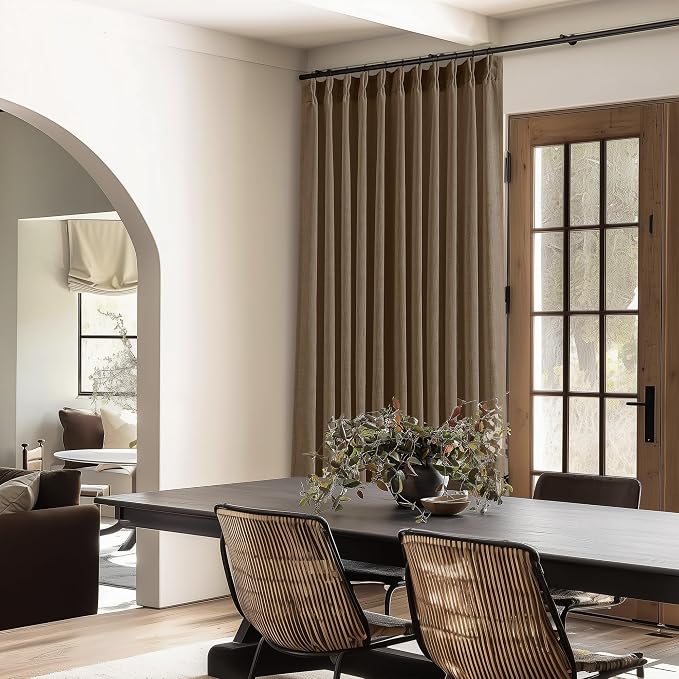 Extra Wide 108 Inch Long Curtains 70 Inch Wide Pinch Pleat Linen Curtains for Living Room Bedroom Light Filtering Privacy Pleated Drapes Hooks Rings Back Tab for Sliding Door Dutch Cocoa 1 Panel