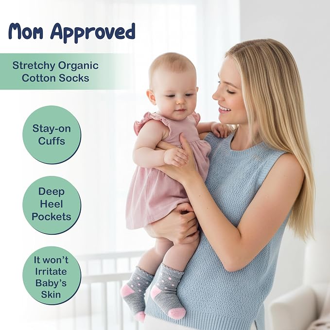 Mother's Choice Organic Cotton Baby Socks 6–12 Months, 12 Pairs Socks Boys Cotton Socks Soft Hypoallergenic Breathable Gentle On Baby Skin Comfortable Daily Wear Essentials For Newborns