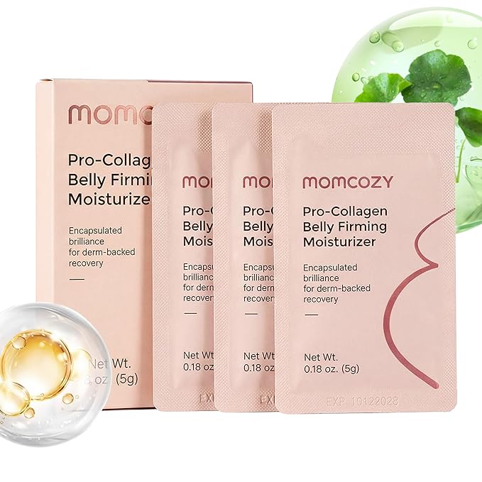 Momcozy Pro-Collagen Belly Firming Moisturizer Stretch Mark Cream, EWG Verified, Clinically Tested, Non-Greasy, Safe for Pregnancy & Sensitive Skin, 0.54 oz (3 x 5g Sachets)