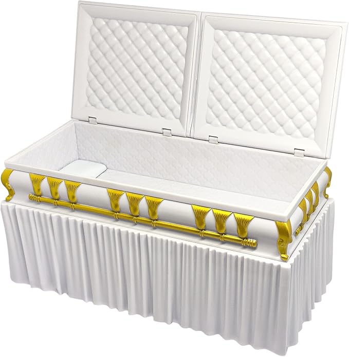 Deluxe White Casket for Wrestling Action Figures with Removable Base