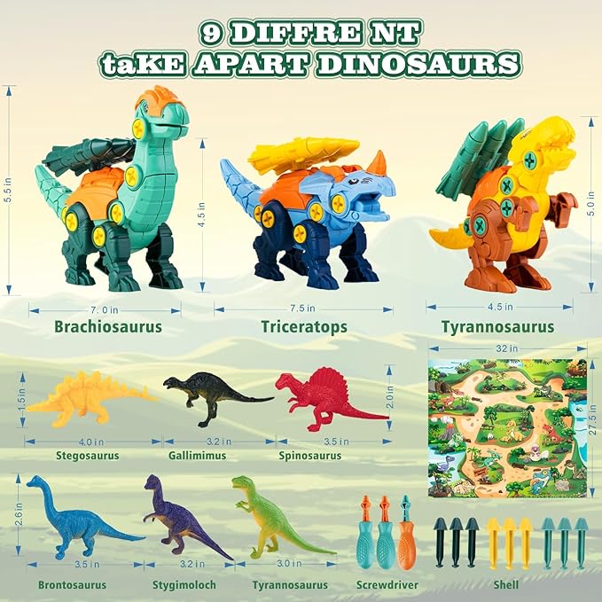 Dinosaur Toys for 3 4 5 6 7 8 Year Old Boys, Take Apart Dinosaur Toys for Kids STEM Educational Construction Building Kids Toy with Detachable, Party Christmas Birthday Easter Gifts Boys Girls