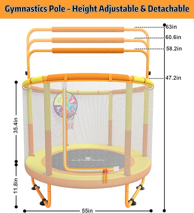LANGXUN 60" Trampoline for Kids, 5ft Toddler Mini 6-in-1 Trampoline Indoor Outdoor with Swing, Basketball Hoop, Dart Board, Gymnastics Bar, Rings, Christmas Toys Birthday Gifts for Girls Boys