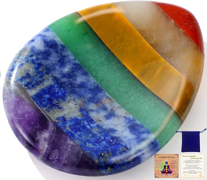 Thumb Worry Stone for Anxiety 7Chakra Teardorp Crystals Healing Stones Meditation Accessories Calm Mental Health Gifts Real Natural Hand Carved Spiritual Decor Anxiety Depression Relief Items