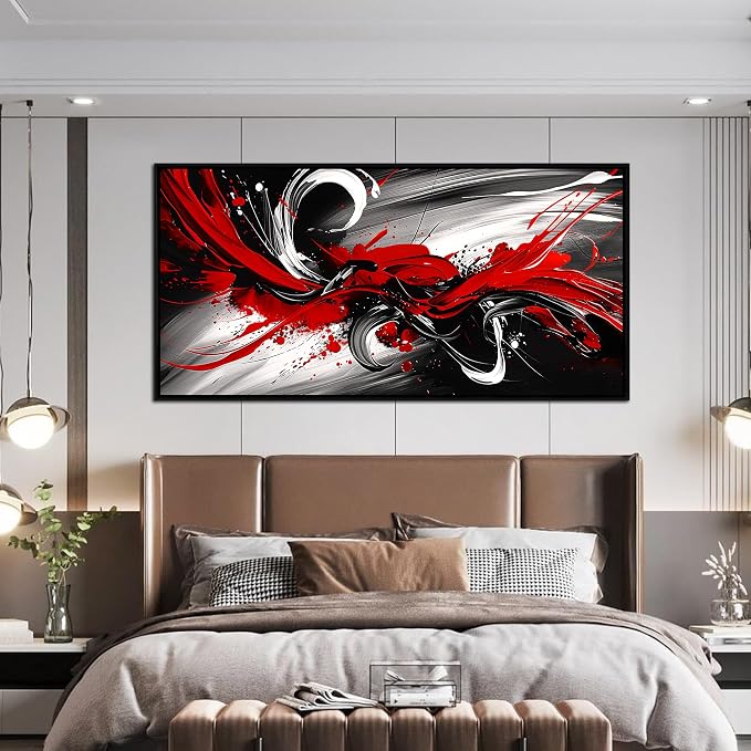 Black and White Red Large Canvas Wall Art for Living Room Black Framed Print Picture Painting Bedroom Office Wall Decor Modern Room Abstract Wall Decorations Artwork Size 30x60 Ready to Hang