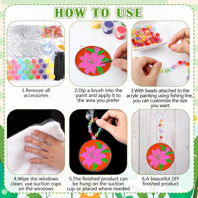 30 Sets Spring Flower Suncatchers Window Art Kits, Mother's Day Floral DIY Sun Catchers Crafts Paint Your Own Window Ornaments for Boys Girls Classroom Home Party Birthday Activity Decor