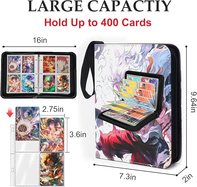 400 Pockets Anime Card Binder for One Piece Cards,Portable Waterproof Card Storage Book with Removable Sleeves for Anime and TCG Card