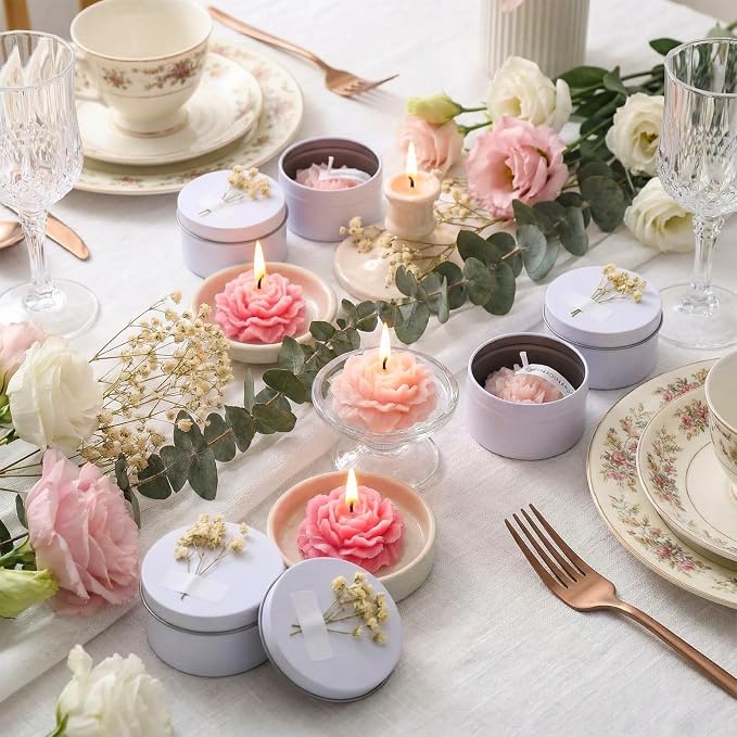 Threlaco 12 Pcs Flower Candles Scented Bridesmaid Gift Set Soy Wax Aromatherapy Candles Bulk for Wedding Bridal Shower Home Guests Women Valentines Mothers Day Anniversaries Favor(Pink Gradient)
