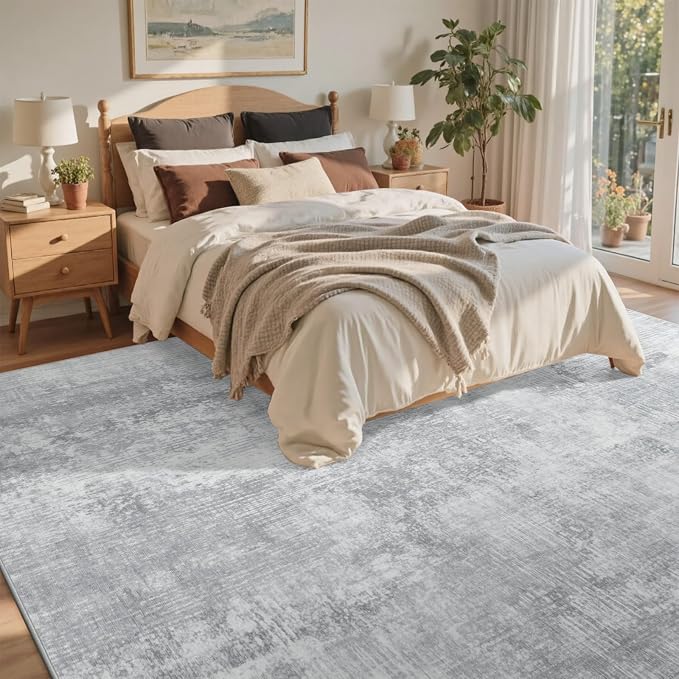 8x10 Ft Large Area Rugs for Living Room, Soft Non-Slip Washable Rugs Modern Abstract Pattern Carpet for Bedroom Indoor Floor Nursery Home Decor (Grey)