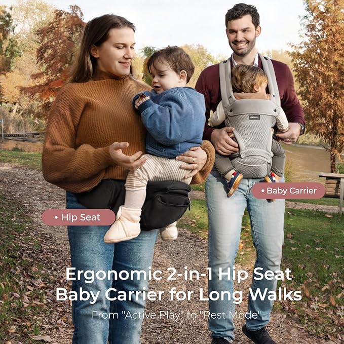 Momcozy Baby Carrier with Hip Seat, 2-in-1 Forward-Facing Carry for Active Babies, Detachable Hands-Free Carrier up to 44lbs, Breathable Infant Carrier Fits Waist Sizes up to 45 Inches, AirMesh Grey