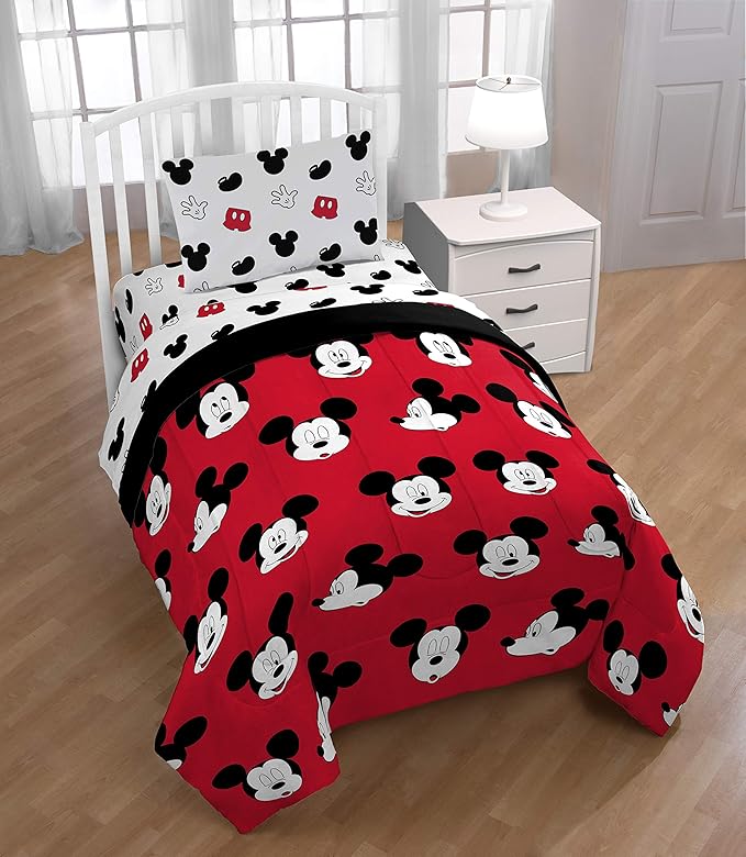 Jay Franco Kids Sheet Set with Fitted, Flat Sheets & Pillow Cover - Ultra-Soft Bedding with Pillowcase for Room Decor, White - Mickey Mouse, 3 Piece Twin