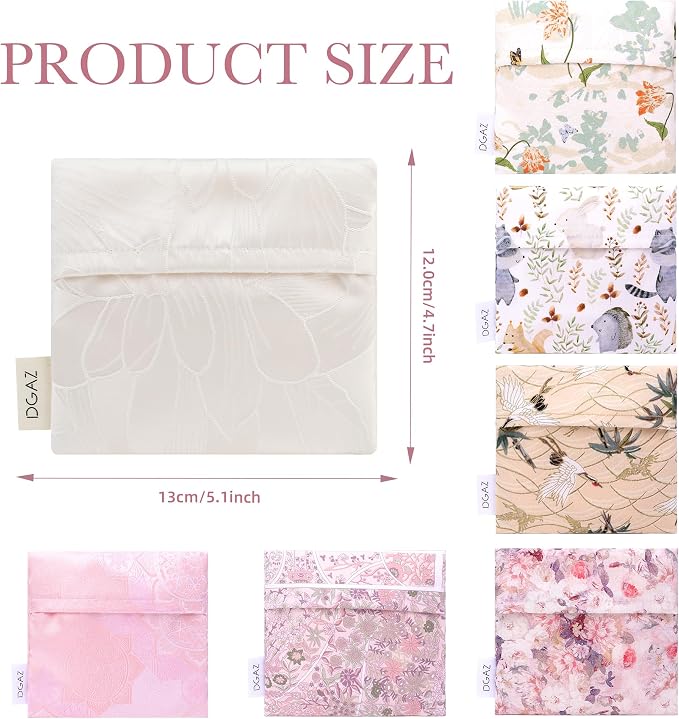 DGAZ Sanitary Napkin Storage Bag, Period Bag for Teen Aged Girls, Portable Period Bag for Panty Liners/Menstrual Cup/Small Tampons，Mini Makeup Bag for Purse(Snowflake)